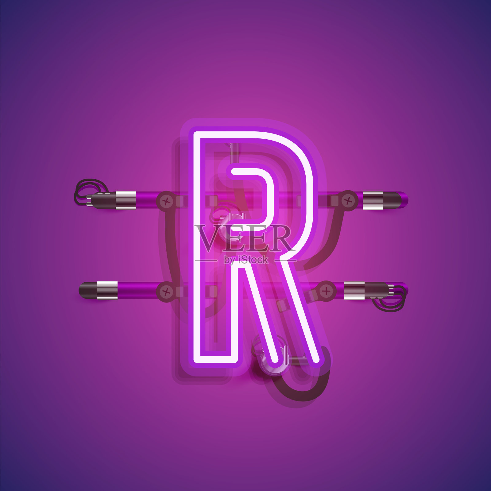 现实的霓虹灯角色与电线和控制台，矢量插图插画图片素材