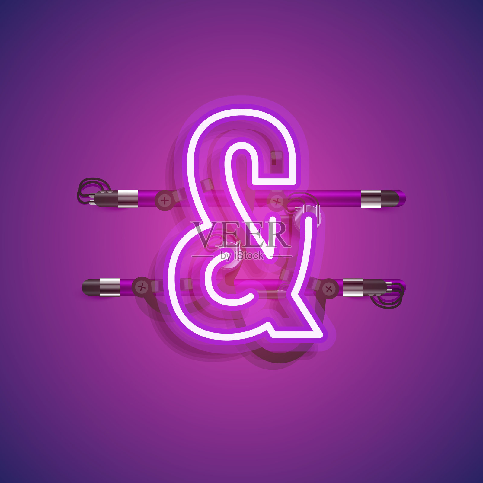 现实的霓虹灯角色与电线和控制台，矢量插图插画图片素材