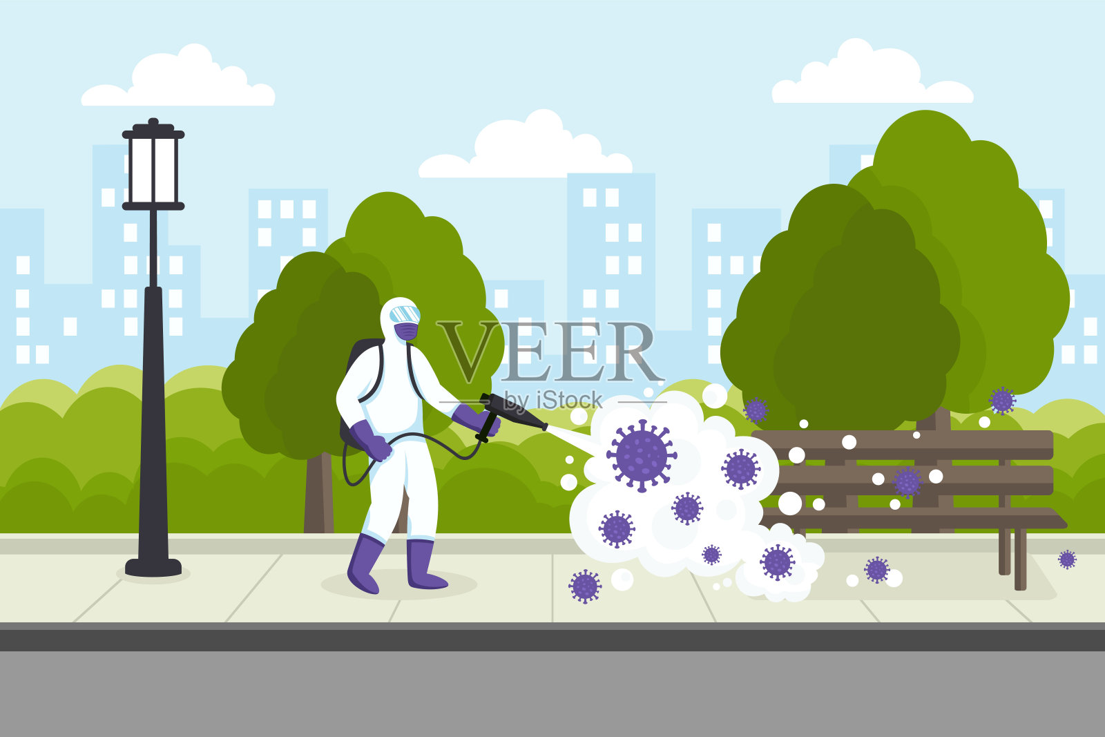 城市道路冠状病毒消毒说明插画图片素材
