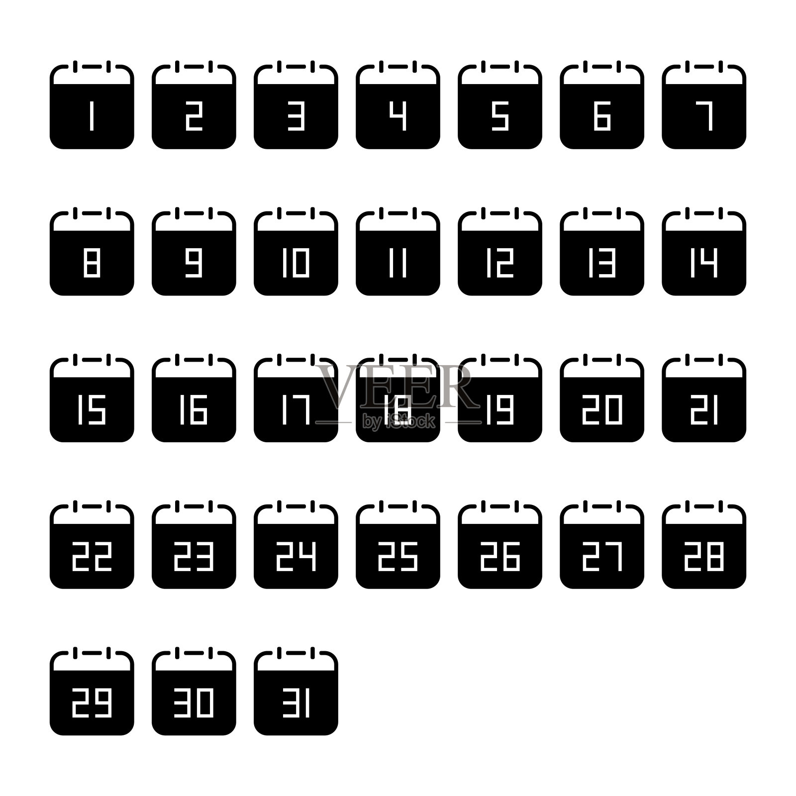 日历号1-31在白色背景上的扁平图标设计模板素材