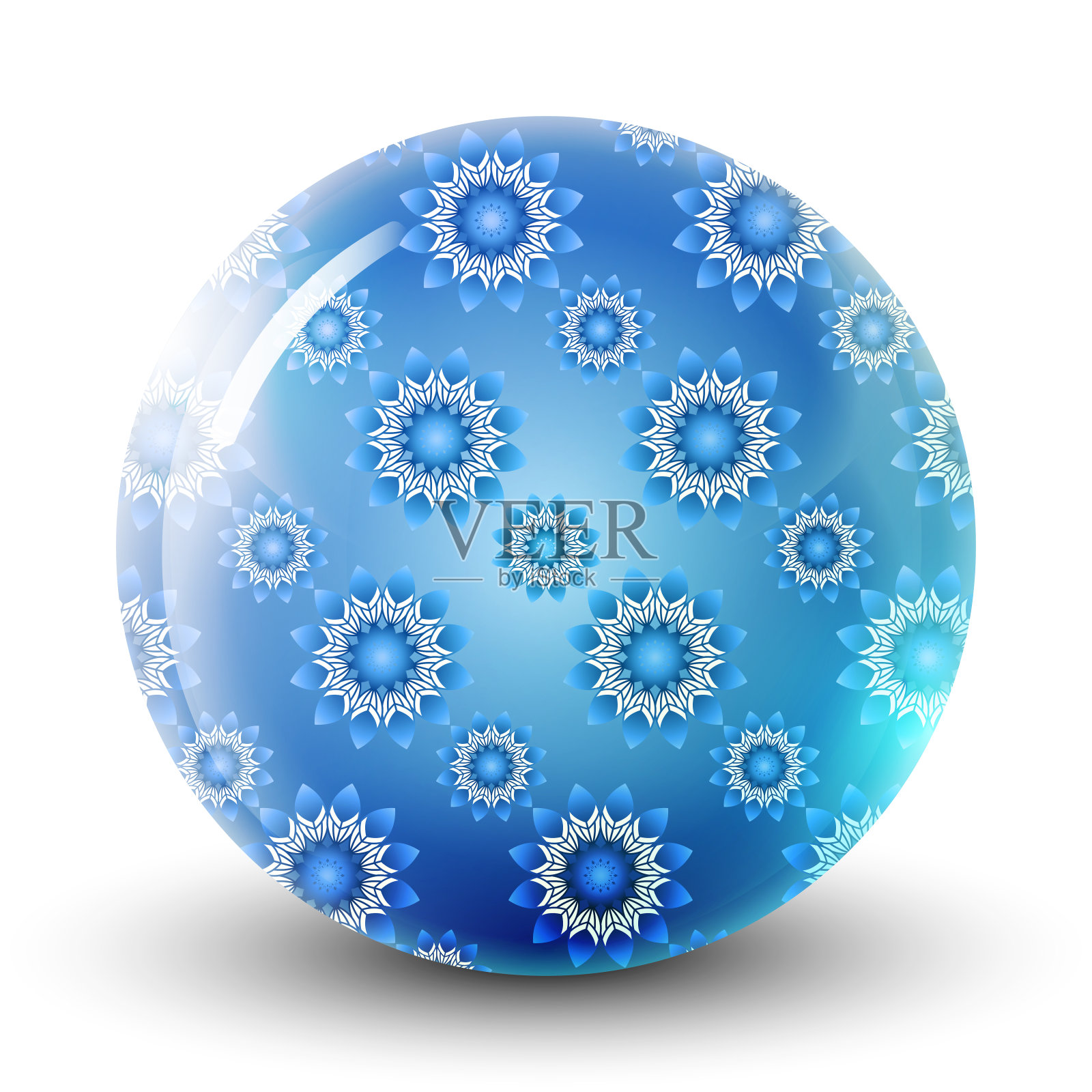 冬季玻璃浅蓝色球或珍贵的珍珠与雪花。光滑的现实球，3D抽象矢量插图突出在白色的背景。圣诞节大泡沫。设计元素图片