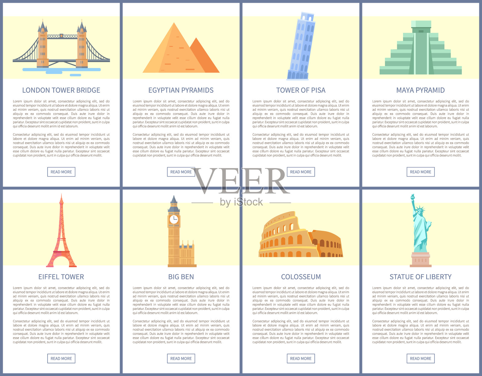 世界最著名景点宣传海报套装插画图片素材