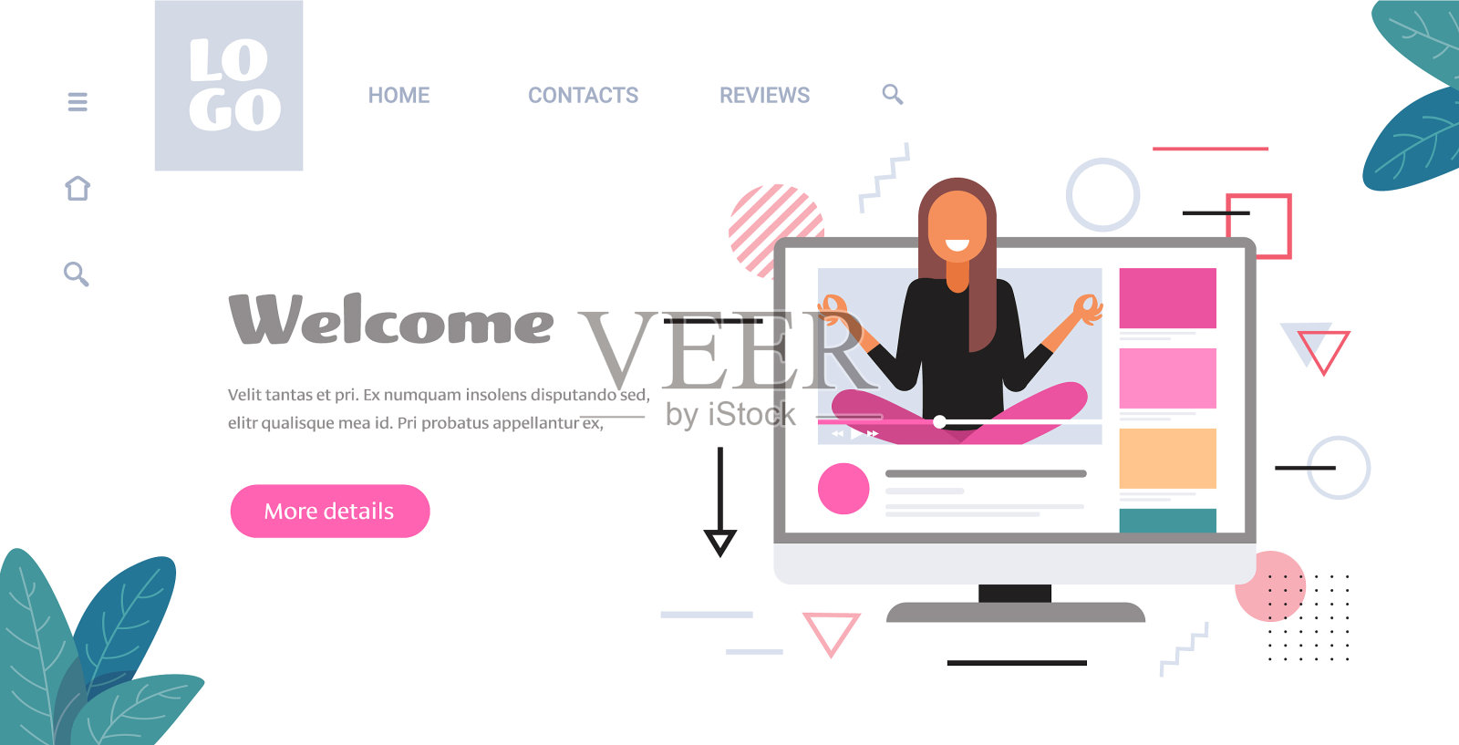 女博主坐莲花姿势做瑜伽设计模板素材