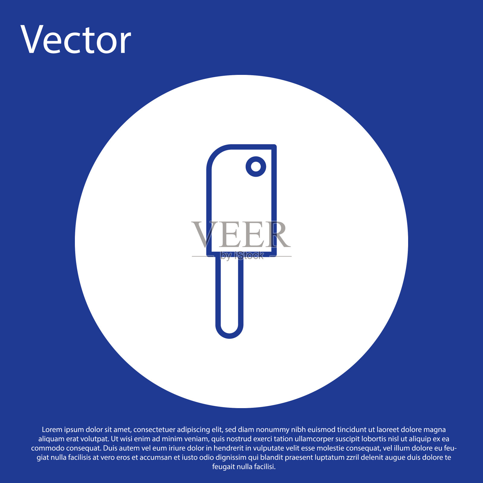 蓝线肉菜刀图标孤立在蓝色插画图片素材