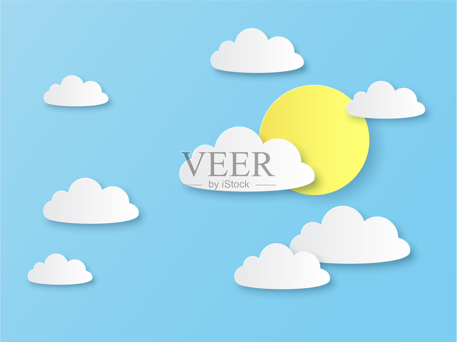 纸上的天空有白云和白云插画图片素材