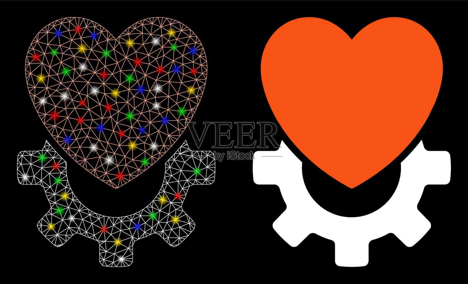 耀斑网体机械心图标插画图片素材