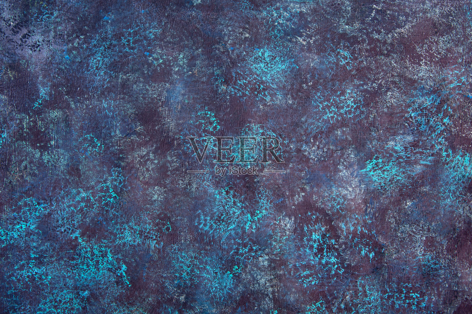 美丽的抽象垃圾装饰灰泥墙背景。艺术风格的纹理横幅。古董石膏纹理。粗糙的中风。蓝色的。照片摄影图片