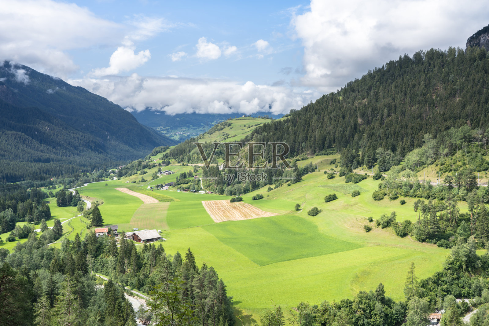 阿尔卑斯山田园般的夏日景色照片摄影图片