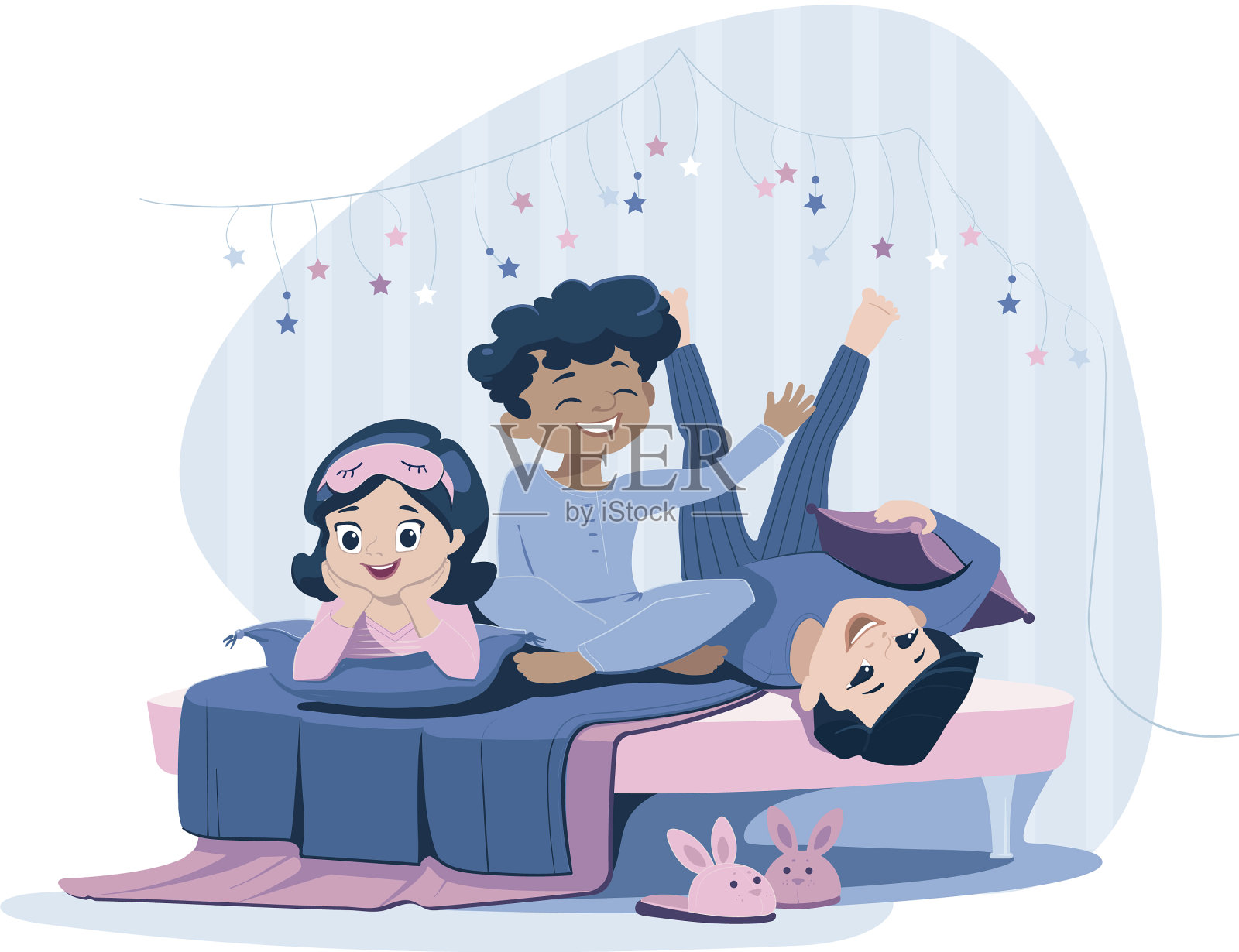 三个快乐的孩子穿着蓝色的衣服，种族不同设计元素图片