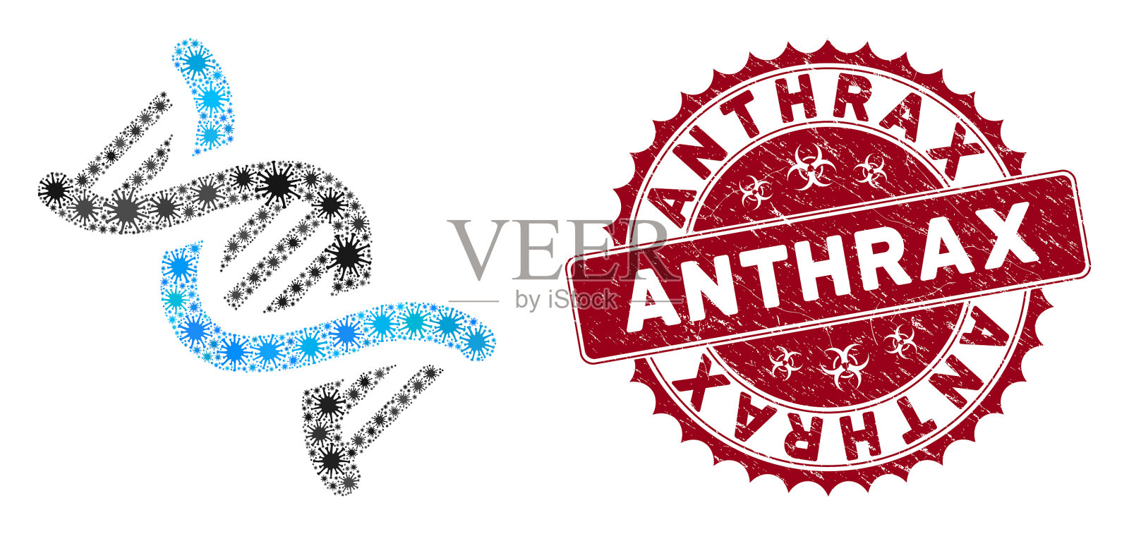 冠状病毒拼贴DNA螺旋图标与垃圾插画图片素材