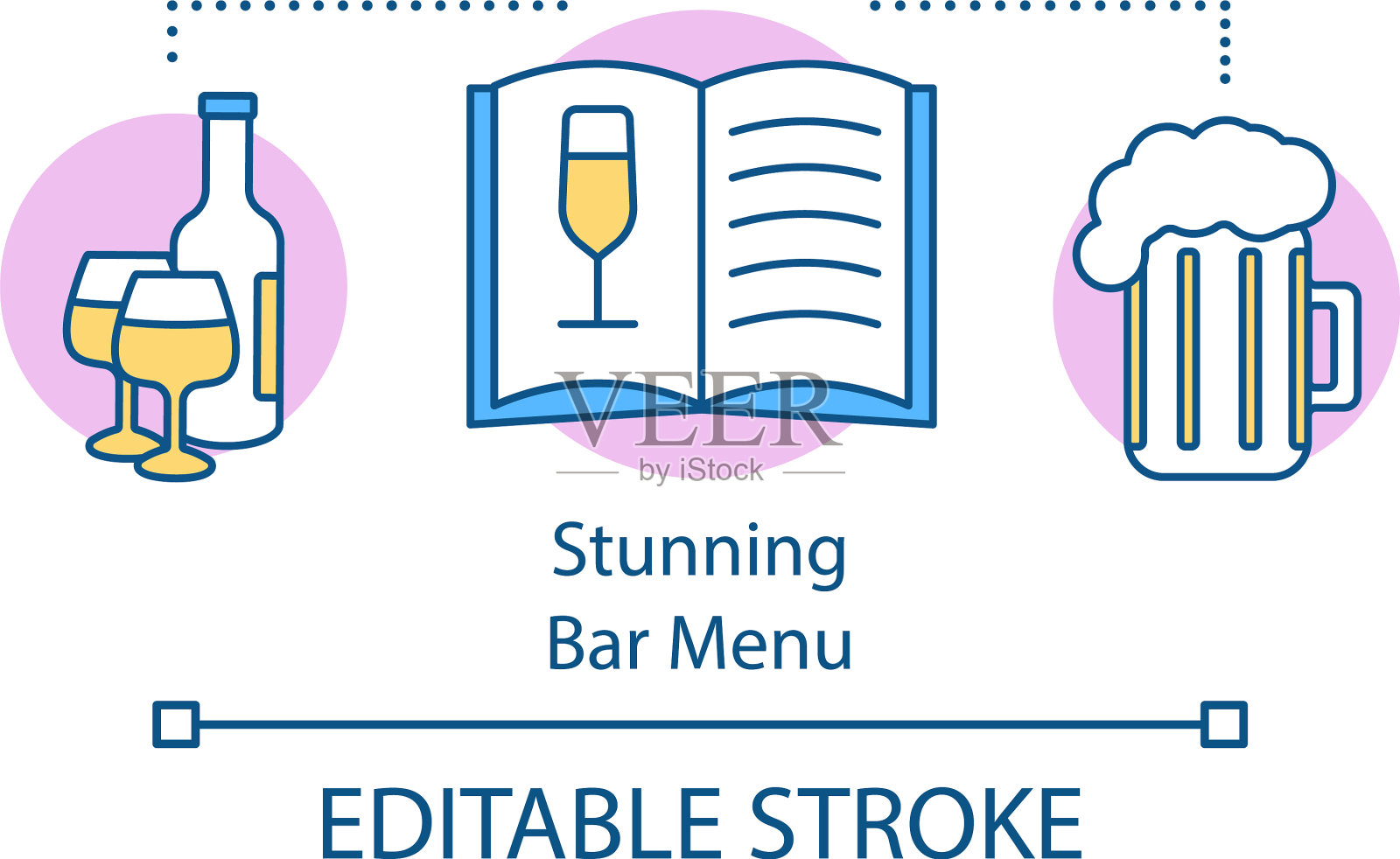 令人惊叹的酒吧菜单概念图标酒精饮料地图插画图片素材