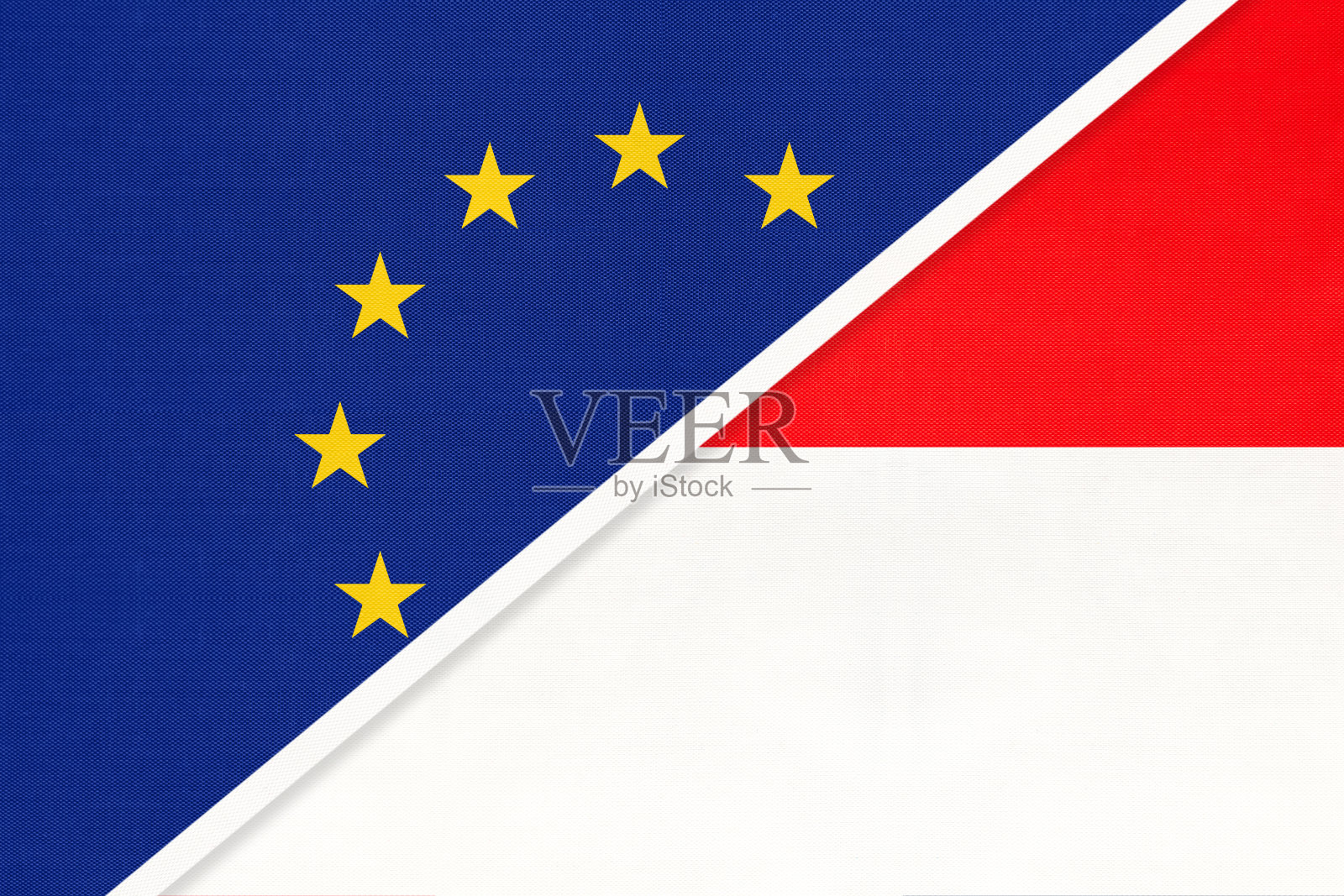 欧盟或欧盟与印尼国旗纺织品。象征欧洲委员会协会。插画图片素材