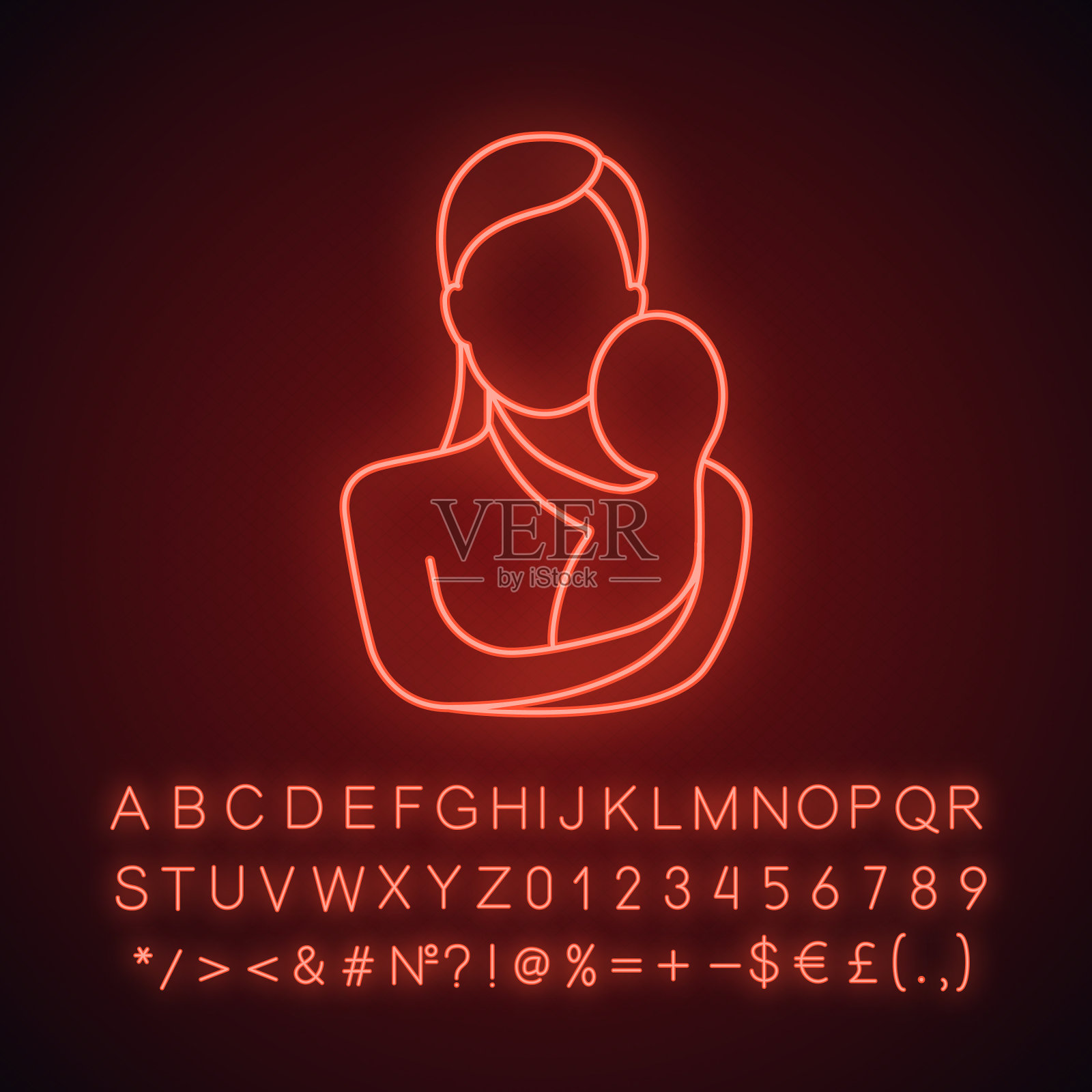 母亲抱着新生的霓虹灯图标插画图片素材