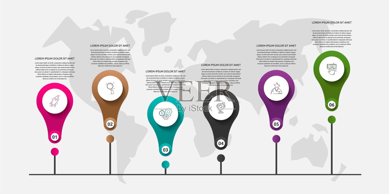 矢量模板圆信息图。经营理念与6个选项和标签。六步内容，图表，图表，幻灯片设计模板素材
