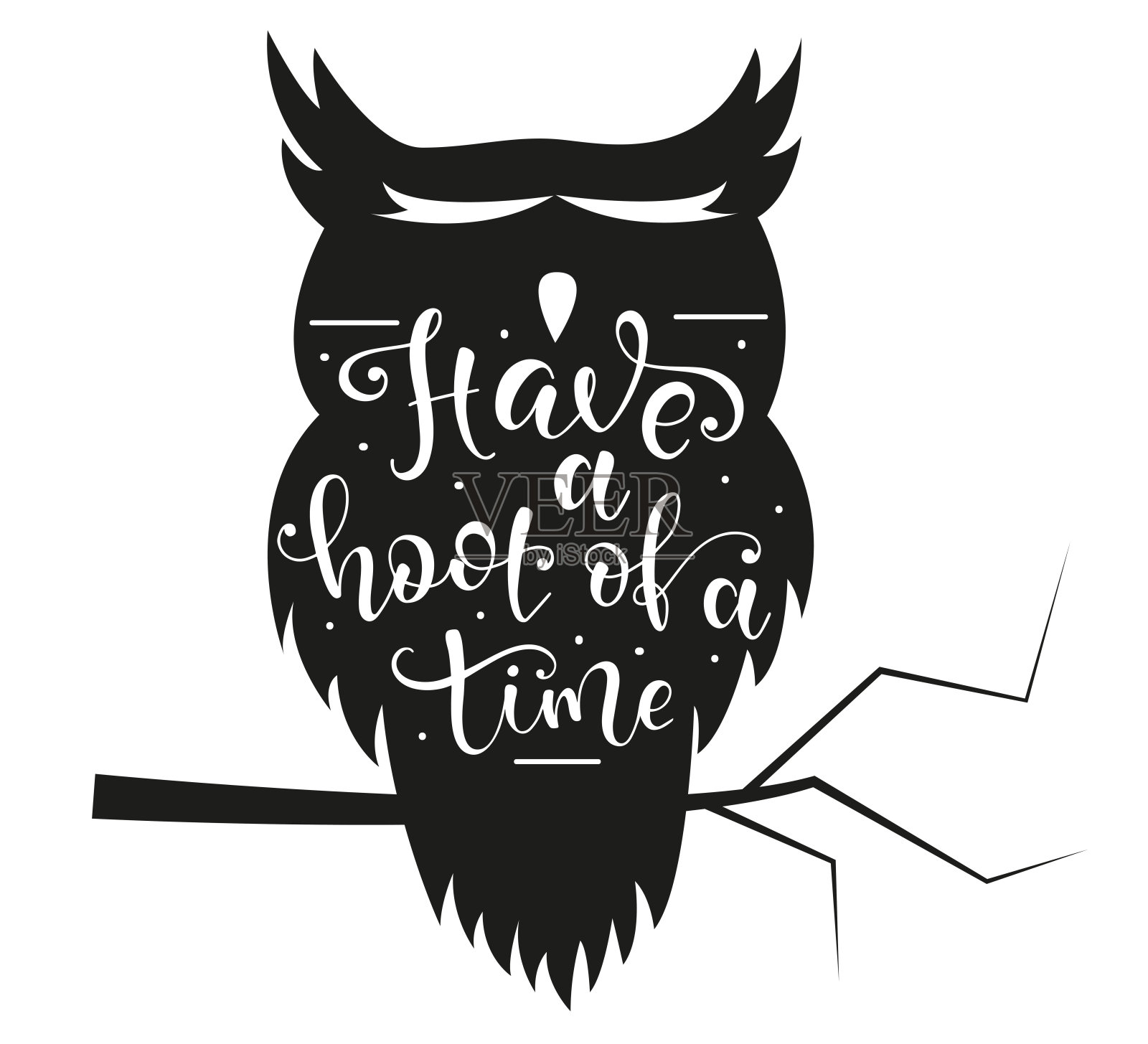 有一个呼呼的时间-黑色猫头鹰剪影和白色手绘文本。励志格言有乐趣，矢量股票插图贺卡，海报，印刷品，t恤，衣服，包，家居装饰插画图片素材