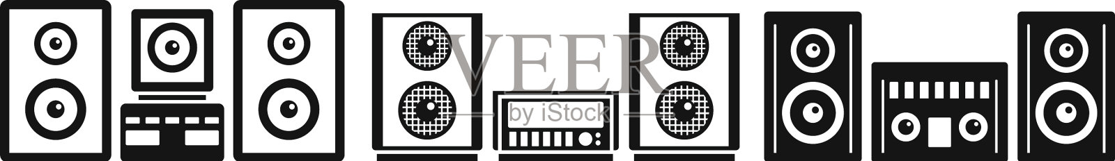 家庭立体声系统图标设置简单风格图标素材