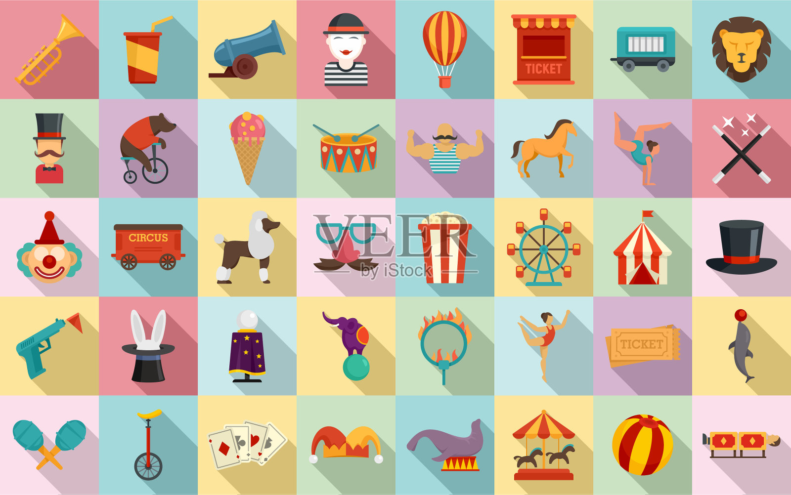 马戏团图标设置扁平风格图标素材