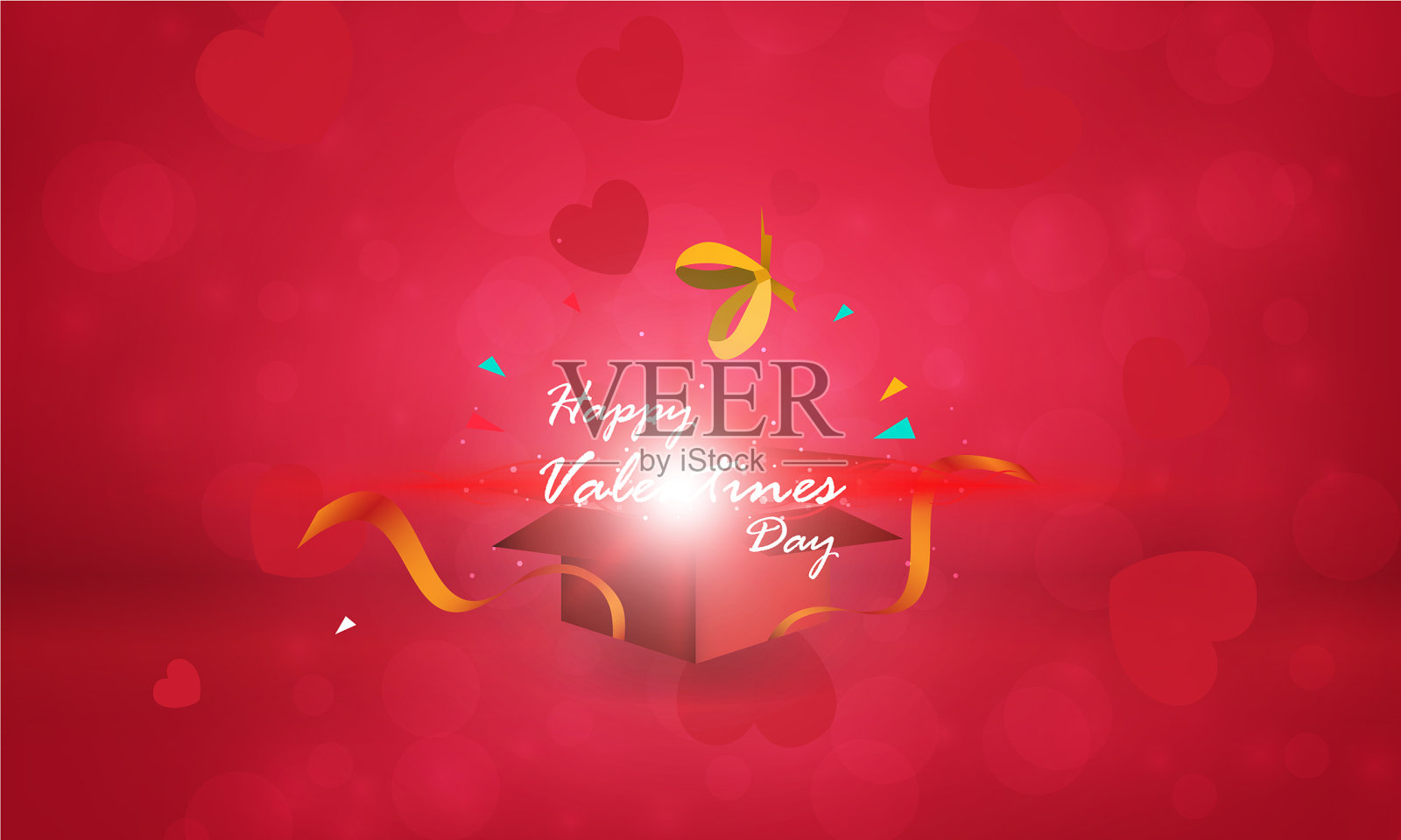 彩灯开礼盒红色背景设计插画图片素材