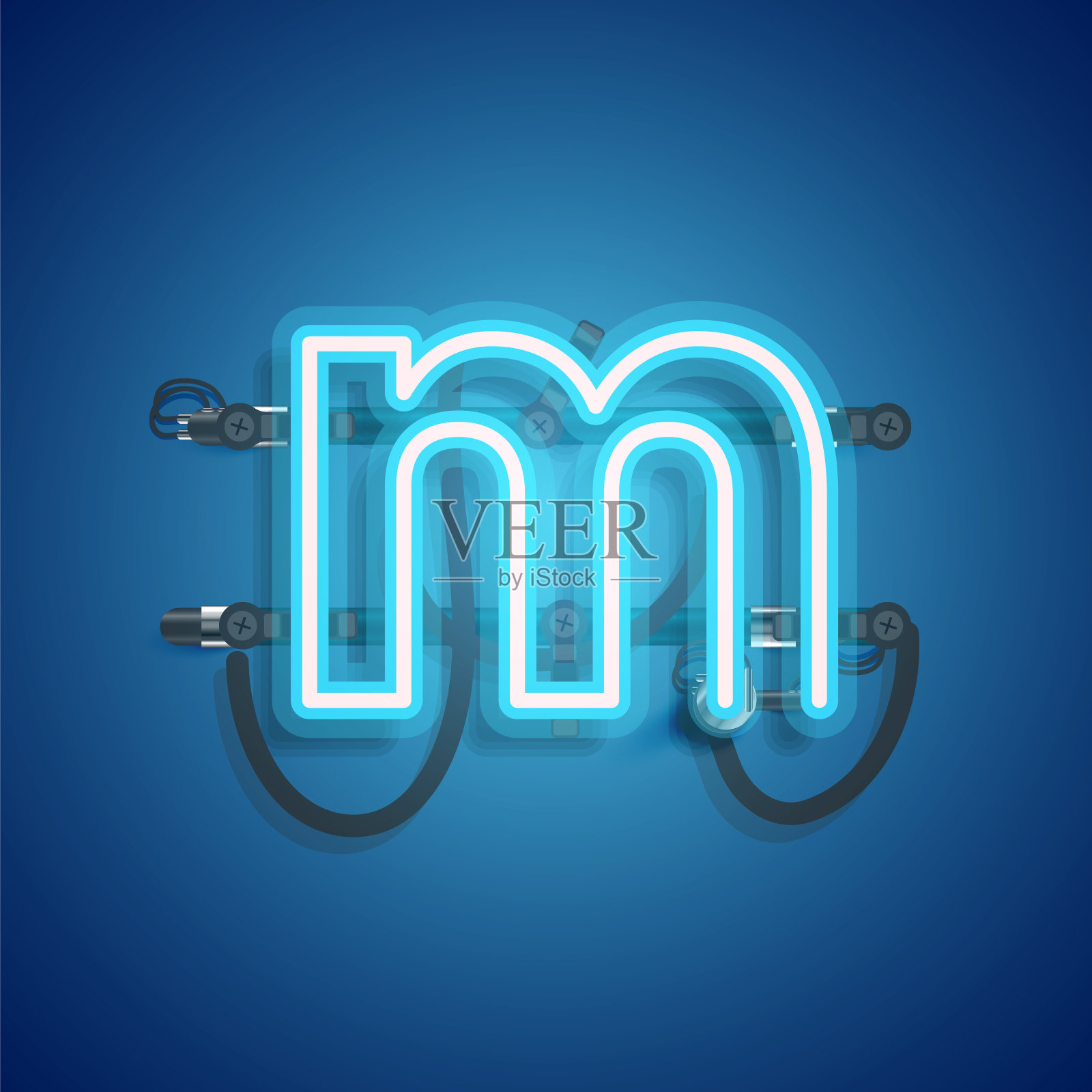 现实的霓虹灯角色与电线和控制台，矢量插图插画图片素材