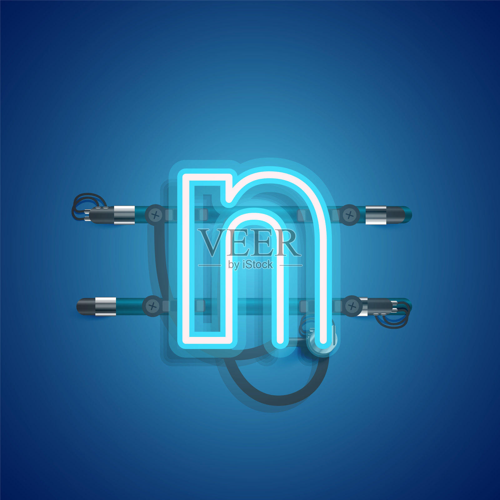 现实的霓虹灯角色与电线和控制台，矢量插图设计元素图片