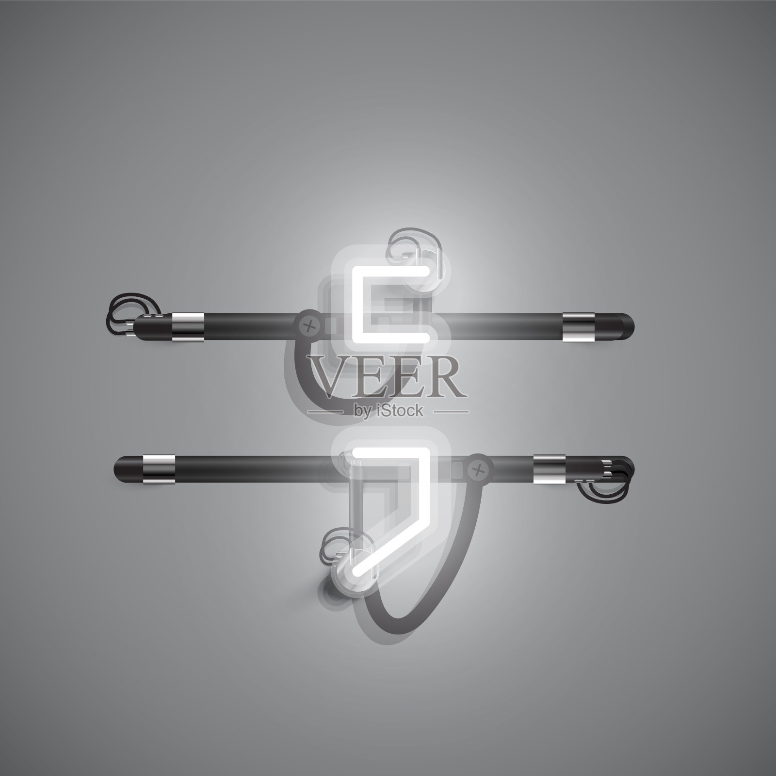 现实的霓虹灯角色与电线和控制台，矢量插图插画图片素材