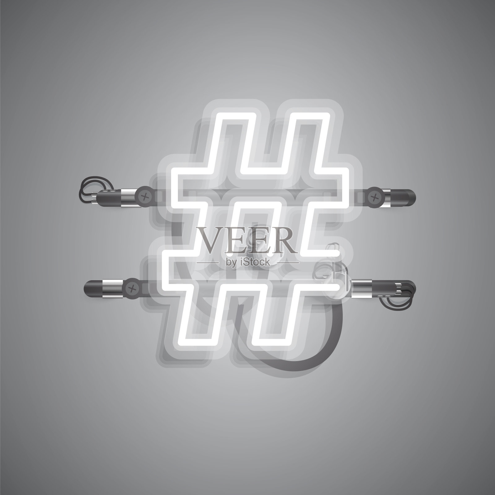 现实的霓虹灯角色与电线和控制台，矢量插图插画图片素材