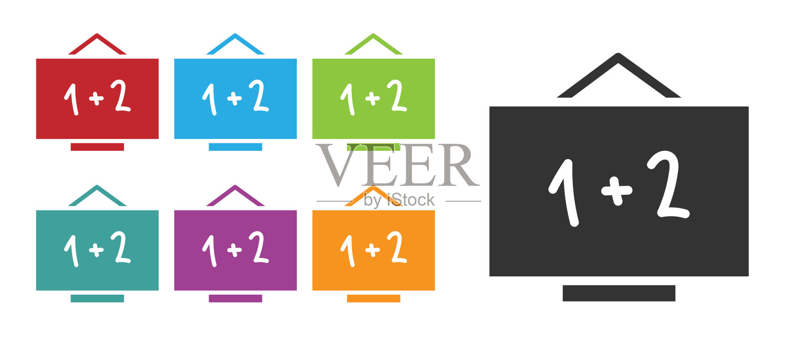 黑色黑板图标孤立在白色背景。学校的黑板上的迹象。设置图标丰富多彩。矢量图图标素材