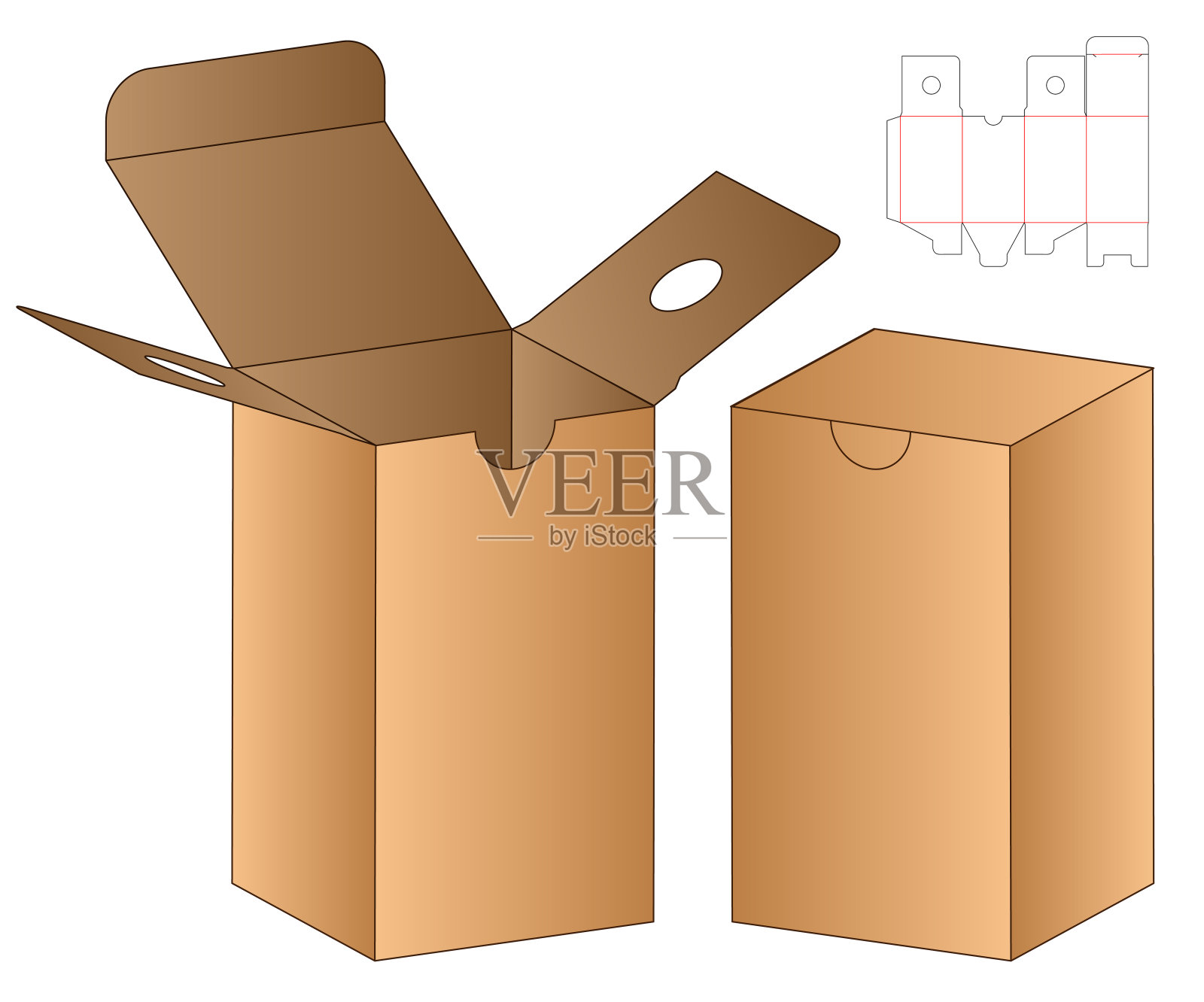 包装盒模切模板设计。三维模型插画图片素材