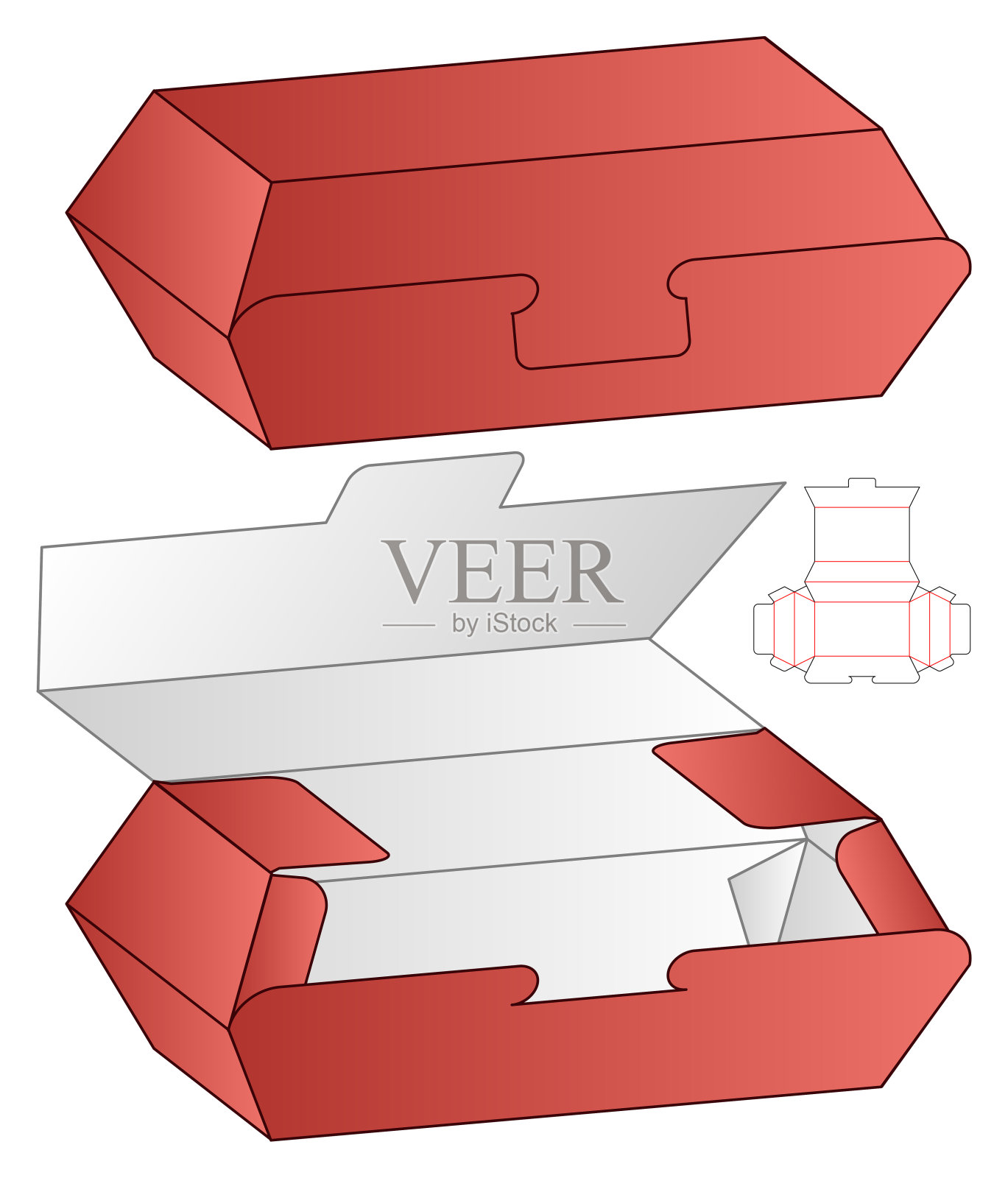 包装盒模切模板设计。三维模型插画图片素材