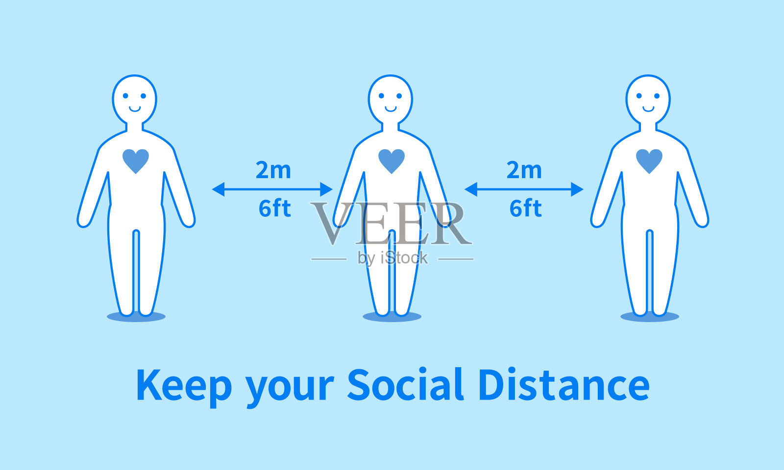 社交距离日冕插图-剪影的人站在彼此远离插画图片素材