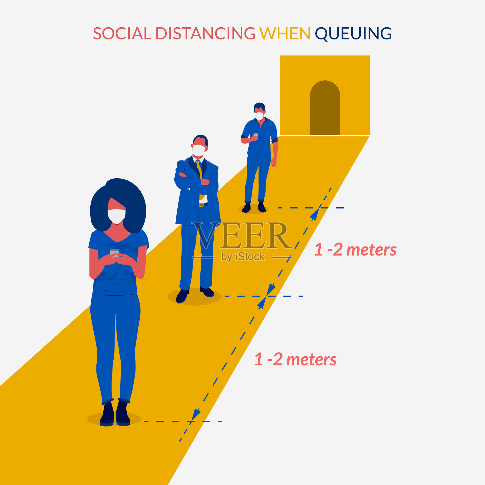 排队时保持社交距离插画图片素材