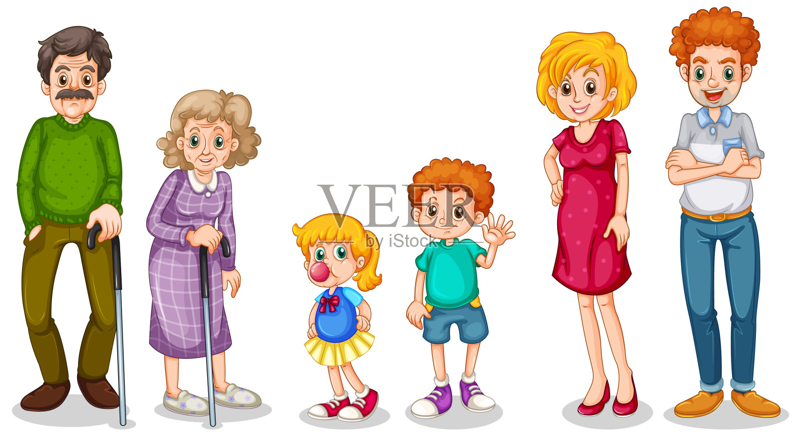 父母和孩子都是白人背景的家庭成员设计元素图片