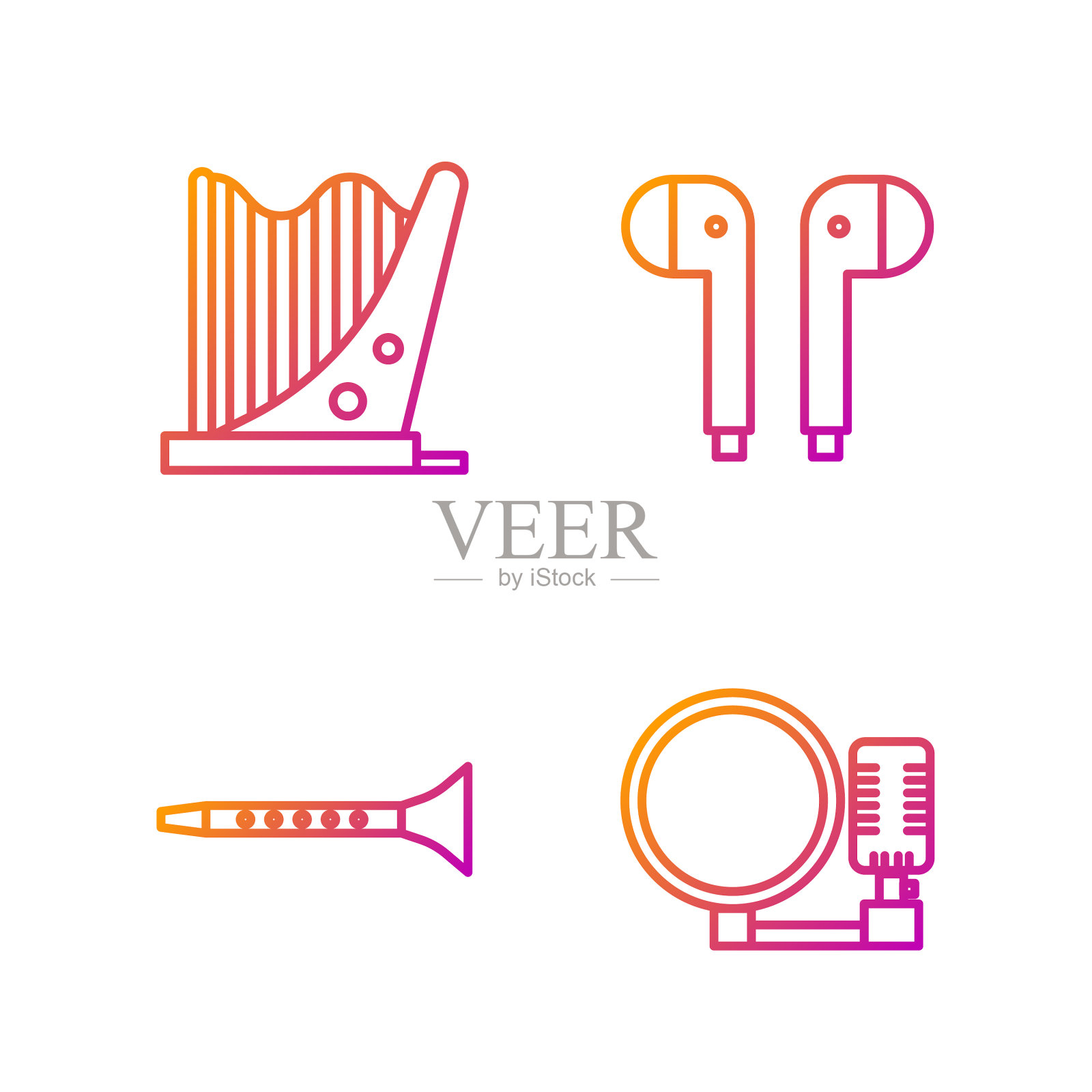 设置线、麦克风、单簧管、竖琴和空气插画图片素材