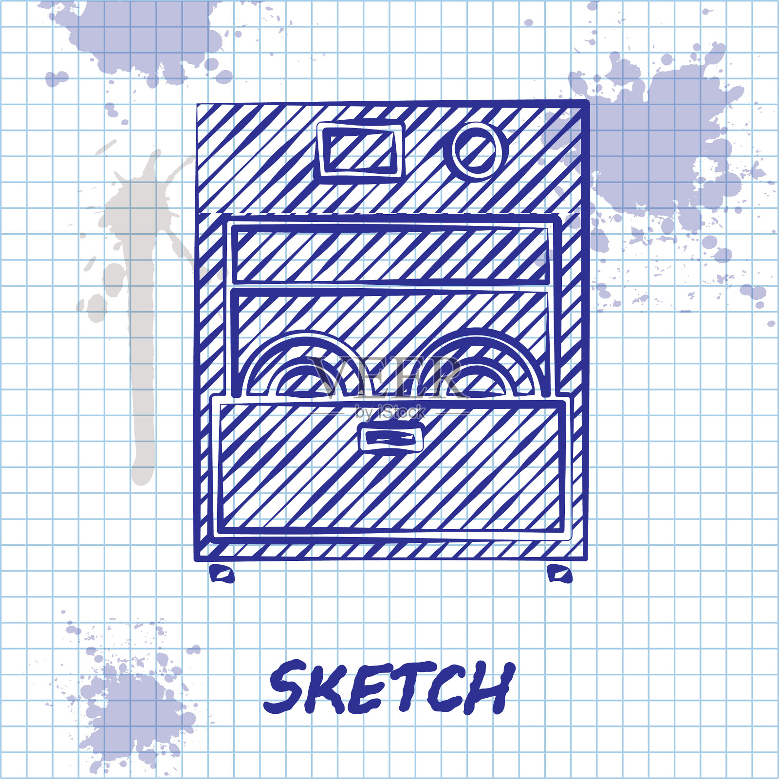 草图线厨房洗碗机图标插画图片素材