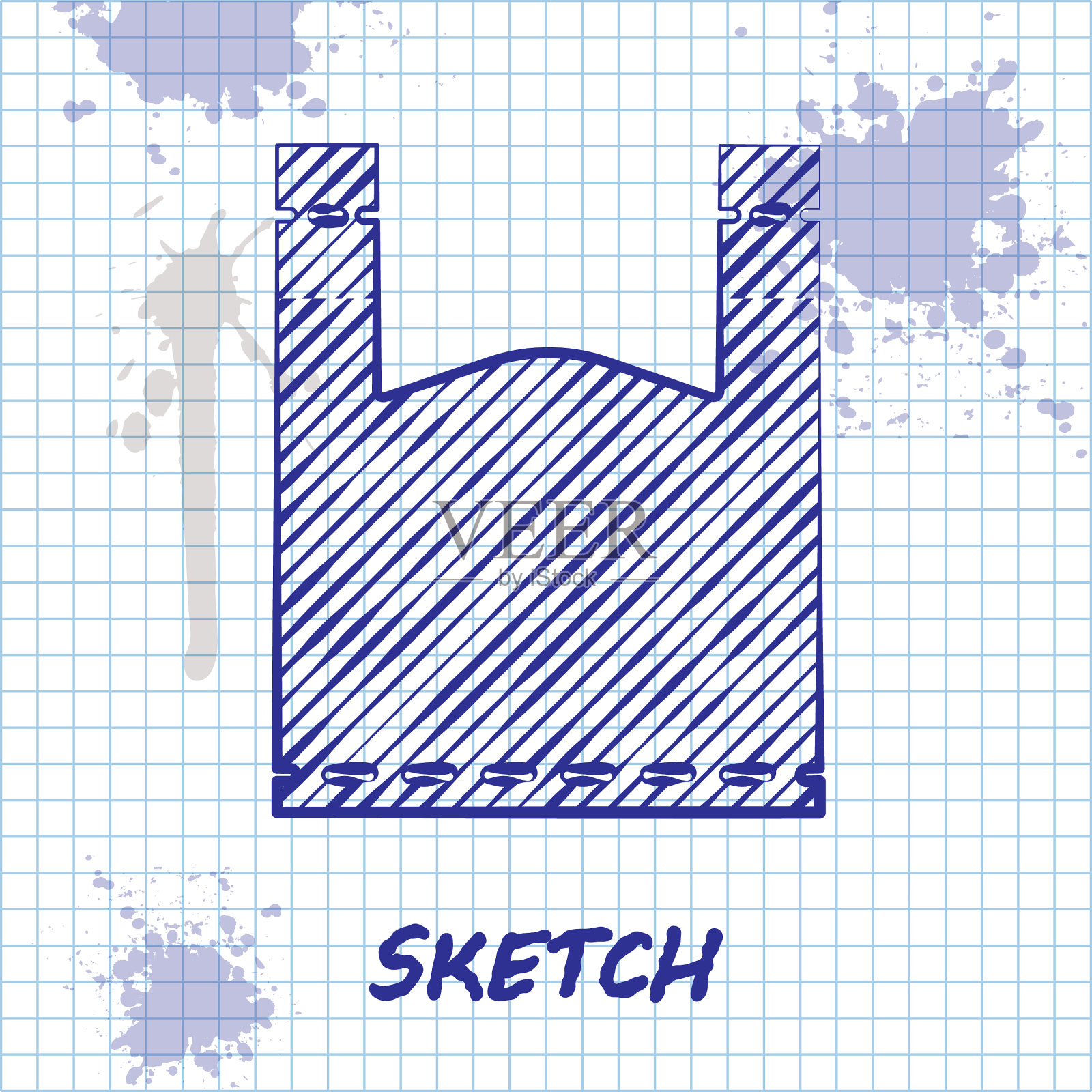 素描线塑料袋图标孤立在白色插画图片素材