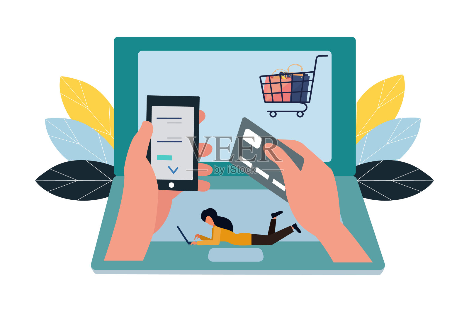 矢量插图，平面风格，网上购物，商业概念，网上购买。插画图片素材