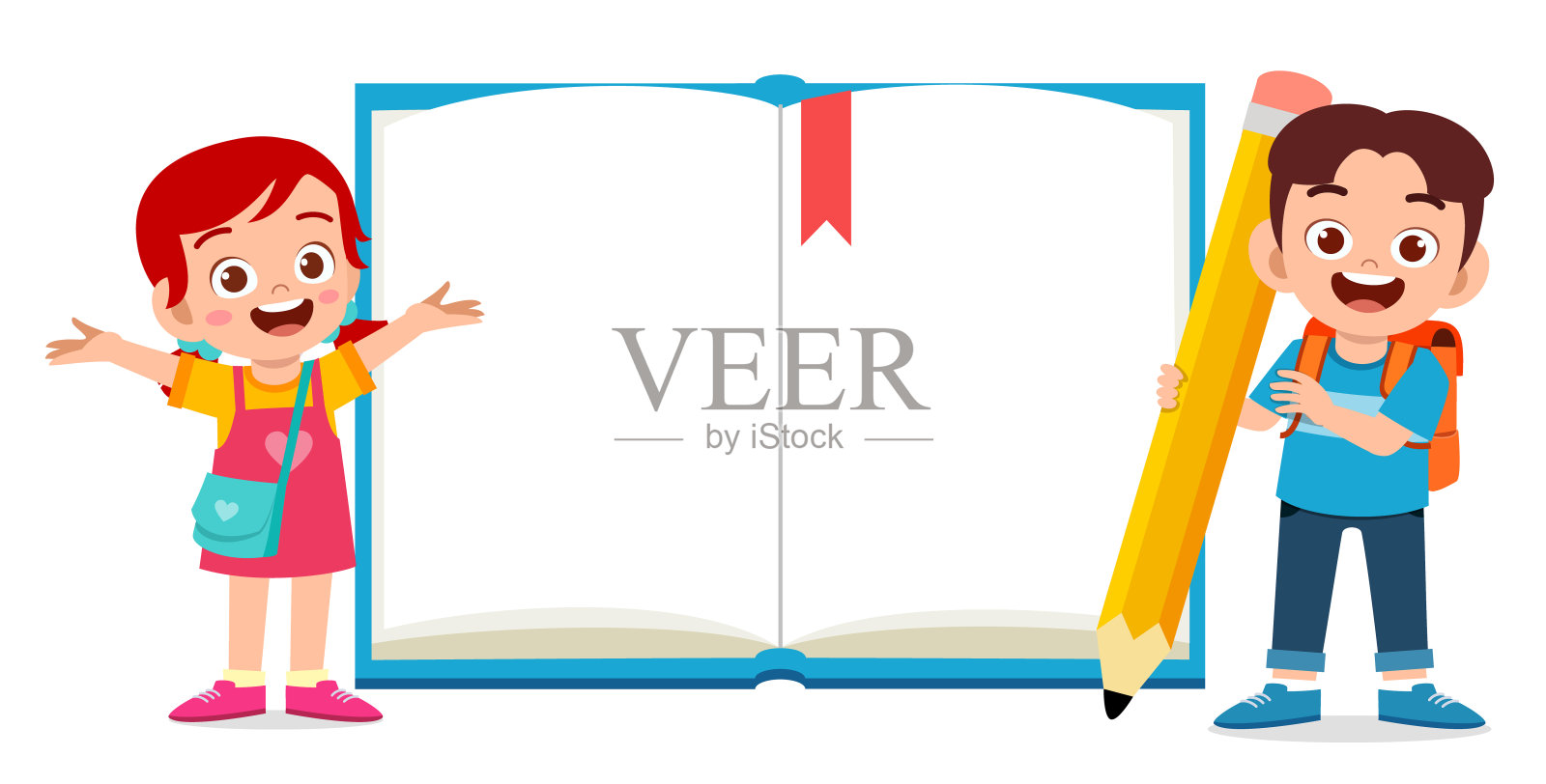 带可爱小孩的空白笔记本模板插画图片素材