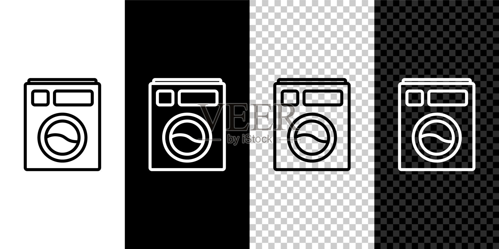 设置线垫圈图标隔离在黑白背景上。洗衣机图标。洗衣机-洗衣机。家电的象征。矢量图插画图片素材