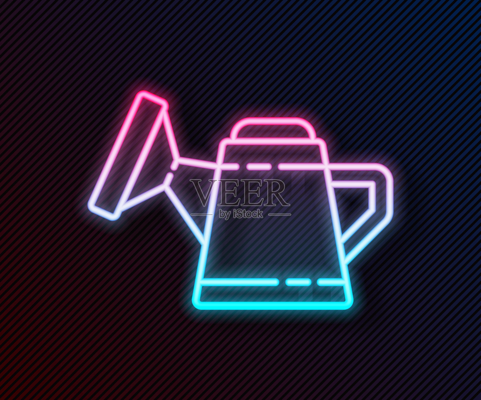 霓虹灯线喷壶图标孤立的黑色背景。灌溉的象征。矢量图插画图片素材