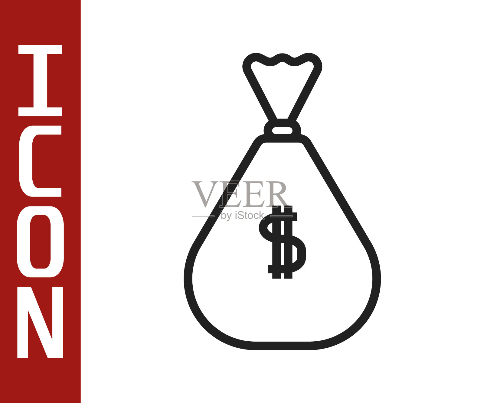 黑色线钱袋图标孤立在白色背景。美元或美元符号。现金银行货币符号。矢量图插画图片素材