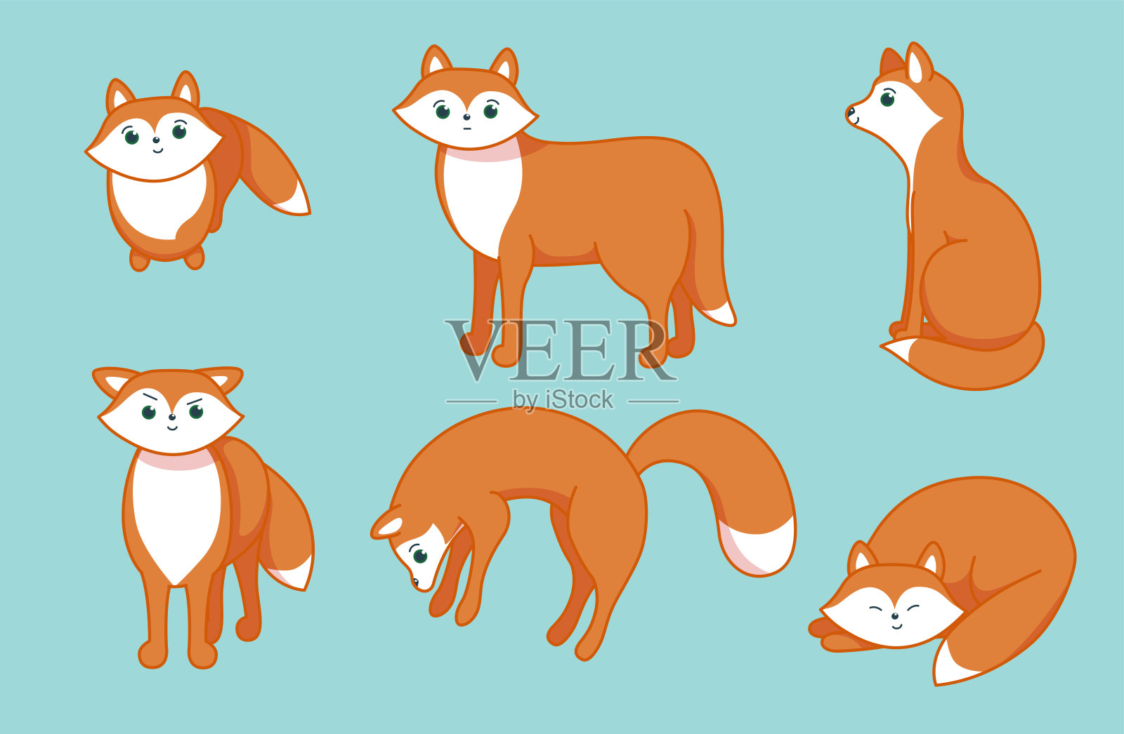 一群小狐狸。卡通风格的人物。矢量图设计元素图片