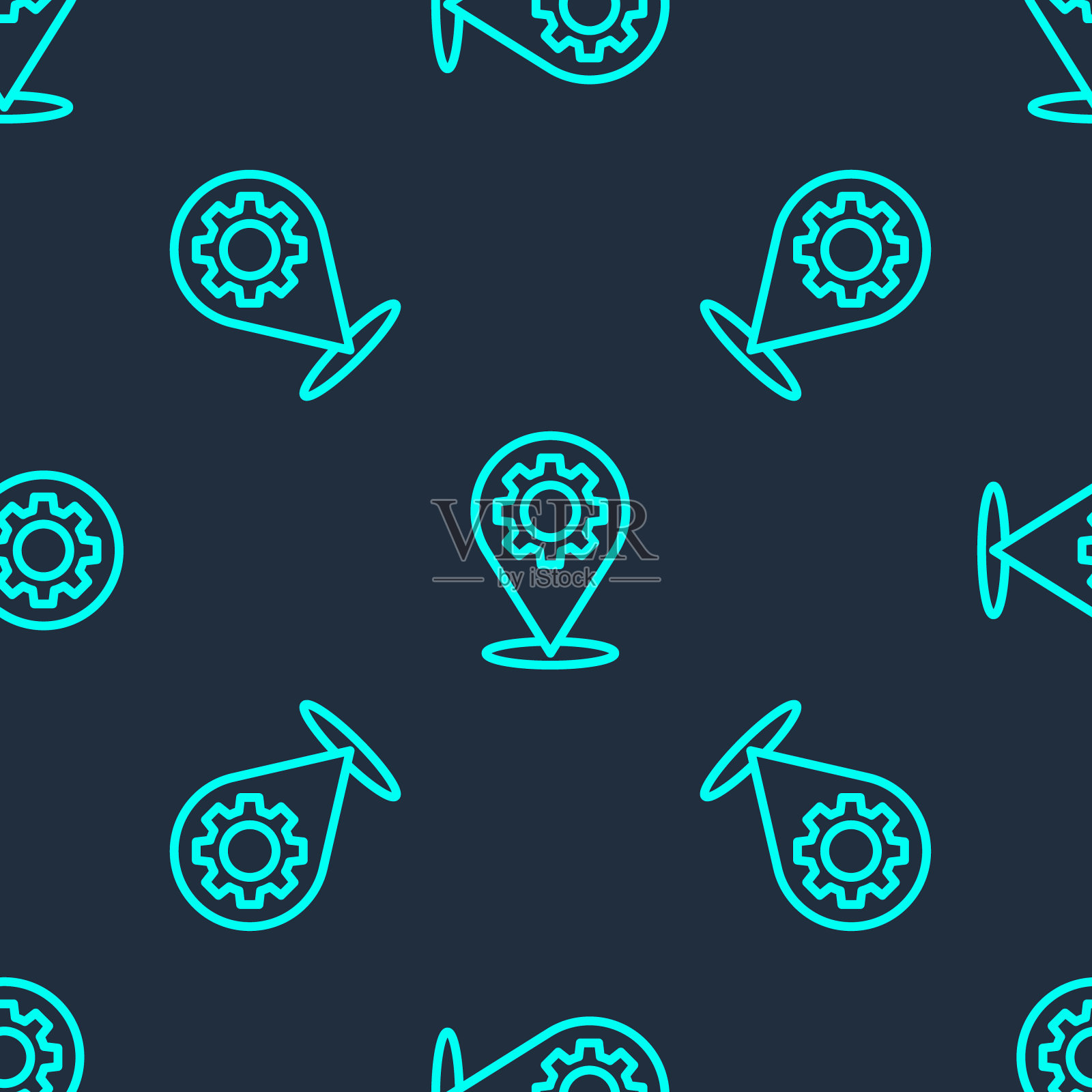 绿线位置与齿轮图标隔离无缝模式在蓝色背景。矢量图插画图片素材