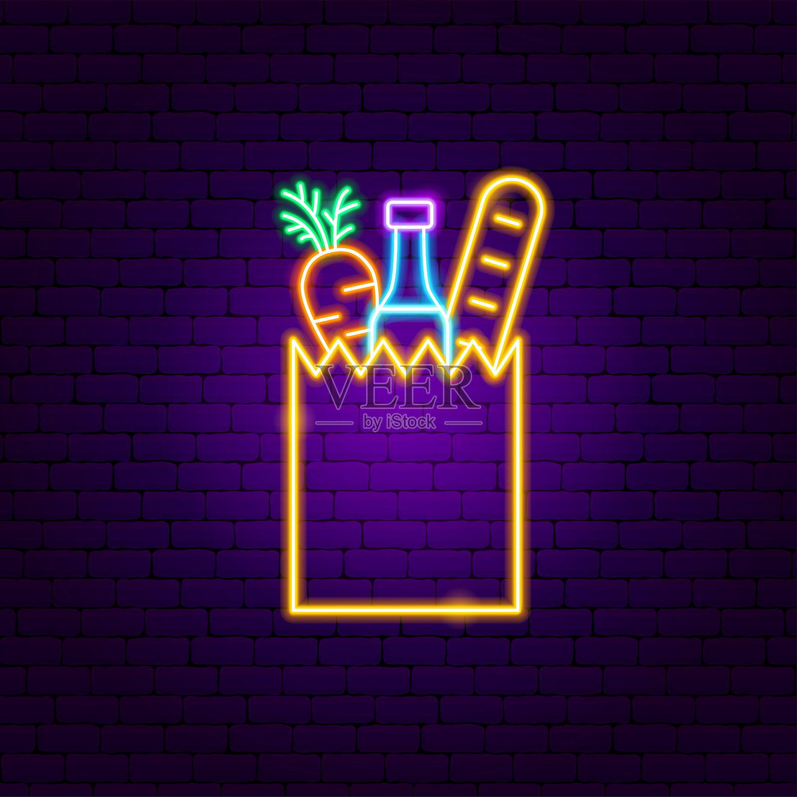 购物袋产品霓虹灯插画图片素材