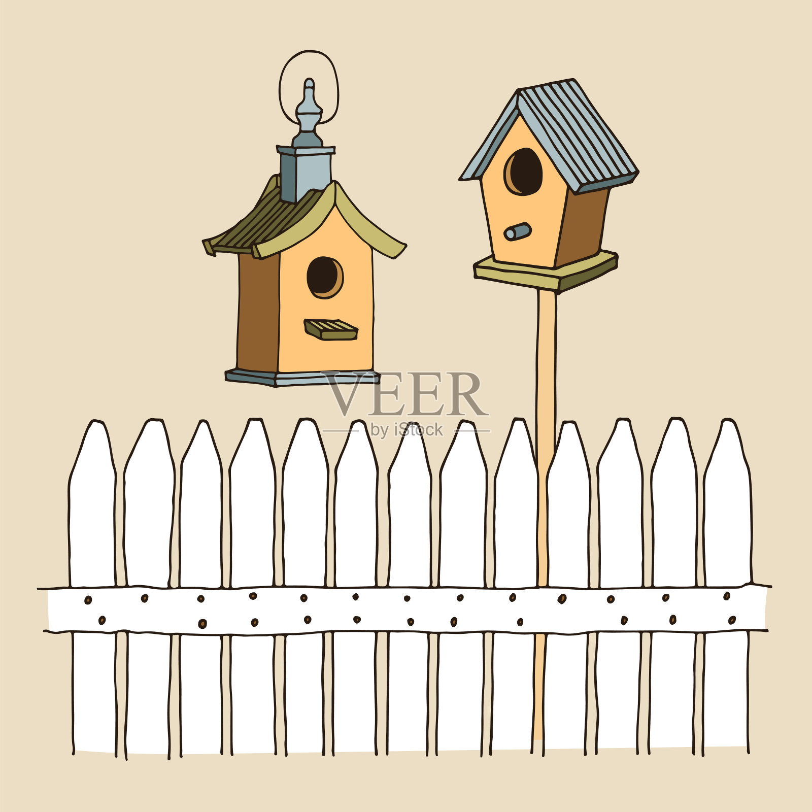 围栏和鸟类饲养者矢量插图设计元素图片