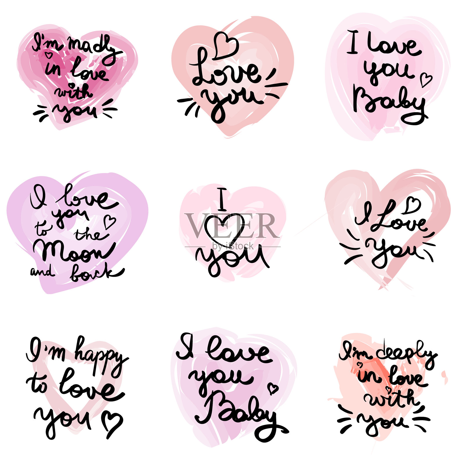 卡片上写着我爱你的亲笔引言插画图片素材