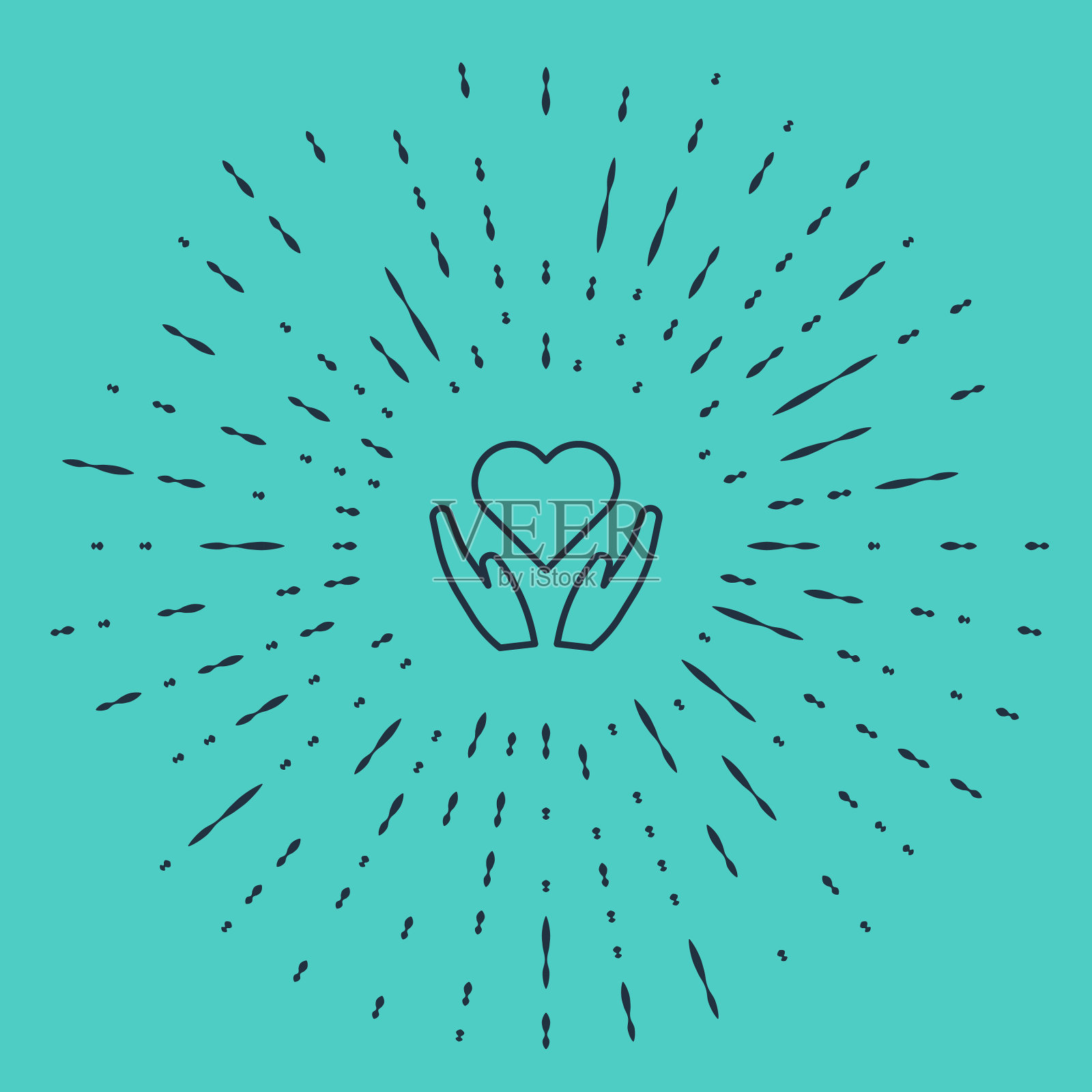 黑线心手图标孤立在绿色插画图片素材