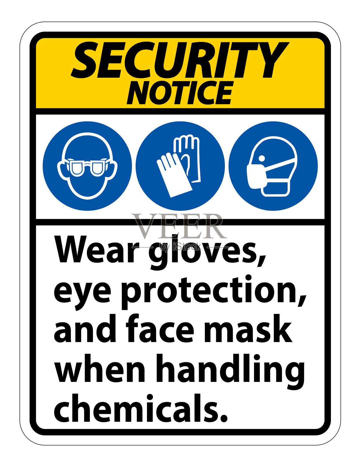 安全注意戴手套，眼睛保护，和面罩标志隔离在白色背景，矢量插图eps插画图片素材