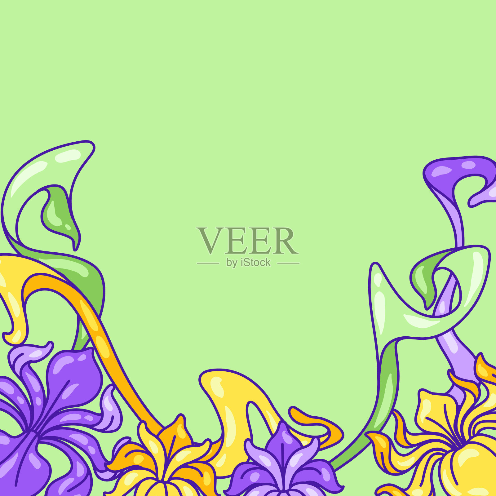 背景与鸢尾花。新艺术复古风格。插画图片素材