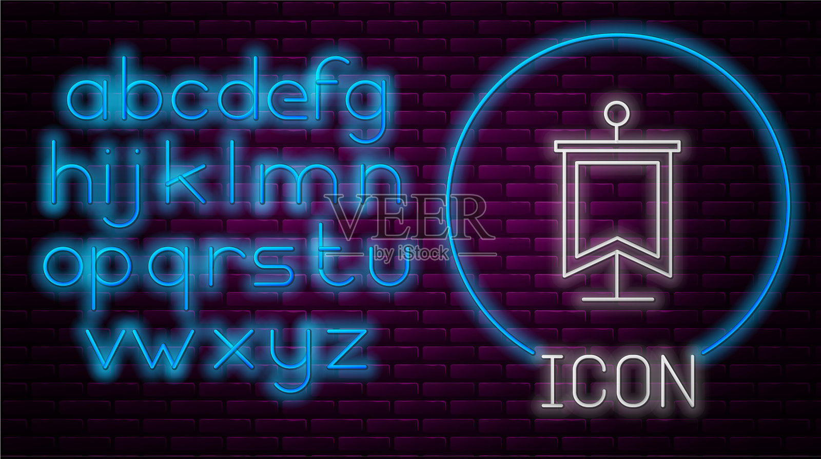 霓虹灯线中世纪旗帜图标孤立插画图片素材