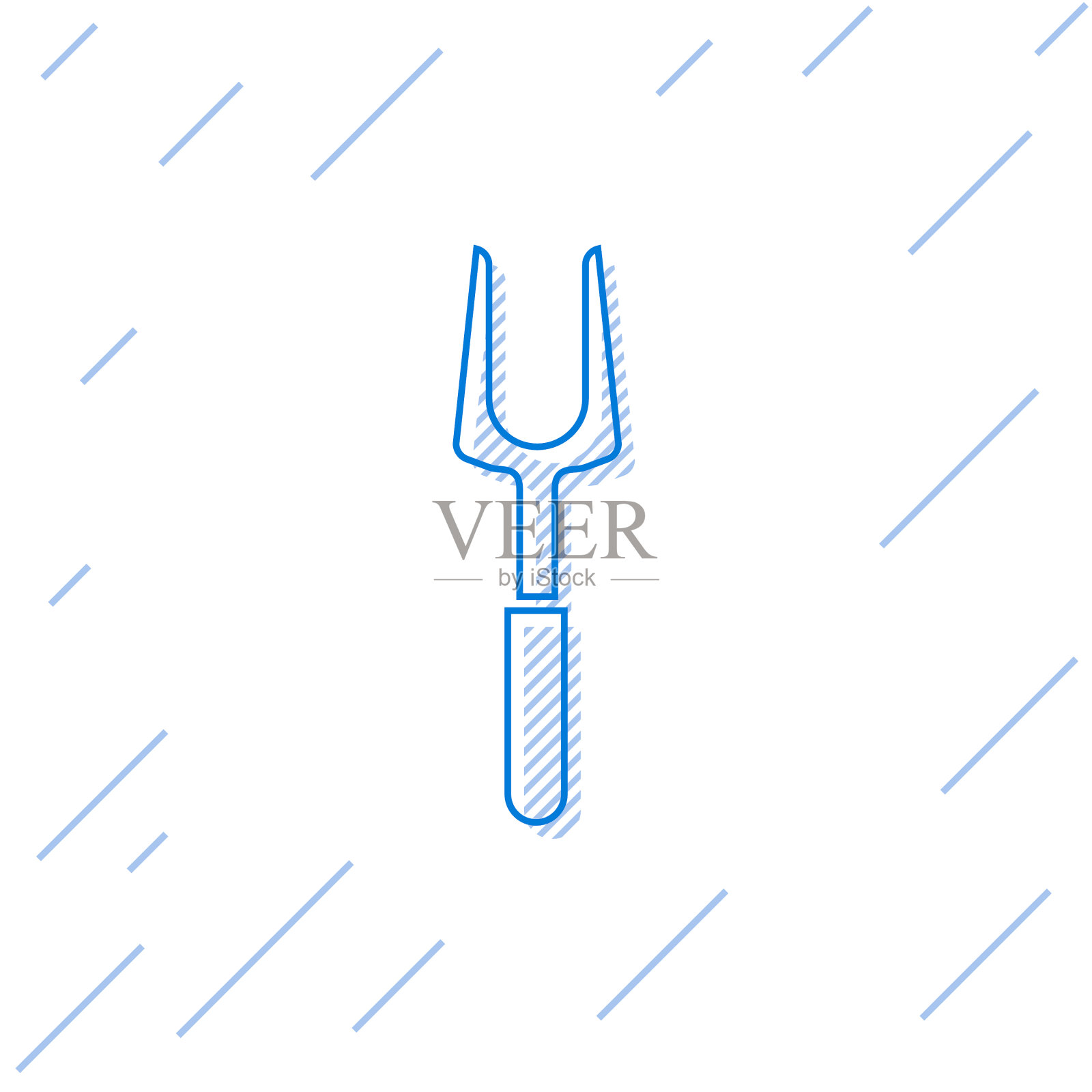 蓝线烧烤叉图标孤立在白色插画图片素材